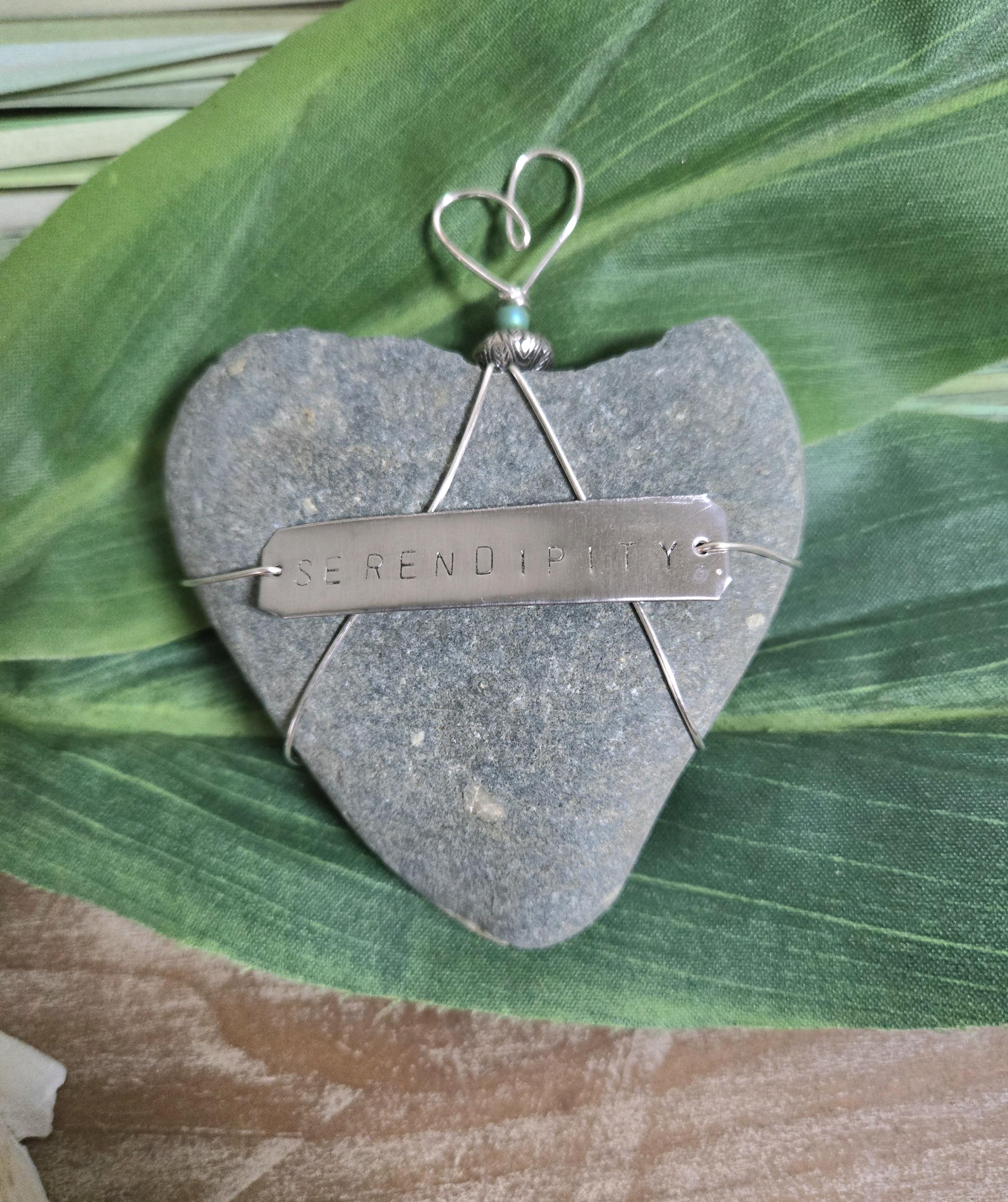 Serendipity Stamped Heart Stone Paperweight-Beach Rock Love Valentine Gift