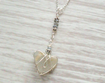 Sweetheart  Stone Necklace  Heart Beach Stone Necklace  Wire Wrapped Necklace with Labadorite Pendant