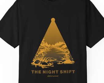 The Night Shift - Ultra Running Shirt, Trail Runner Headlamp Tee, Garment Dyed T Shirt
