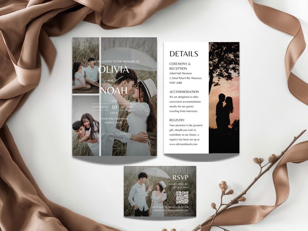 Grid Invitation Photo Grid Wedding Invitation Template | Modern Romantic Canva Invite ...