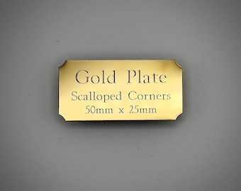 Engraved Plaque Gold or Silver, Self Adhesive Engraved Plate, 50x25mm, Ideal for Photo Frames, Rounded/Scalloped Name Plate, Choice of Fonts