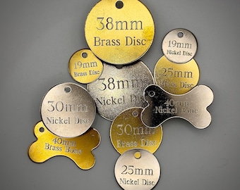 Personalised Dog ID Tag, Disc Shape, Brass and Silver Colours, Cat Tag, Pet Tags Custom Metal Tag With Pet Name and Number Bronze and Nickel