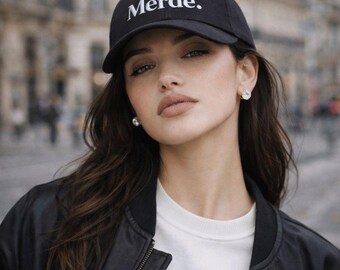 Non Merci – Embroidered Dad Hat in White Serif, Ironic French-core