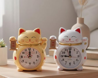 Maneki Neko Cat Alarm Clock: Lucky Charm Desk Clock – Quartz Movement
