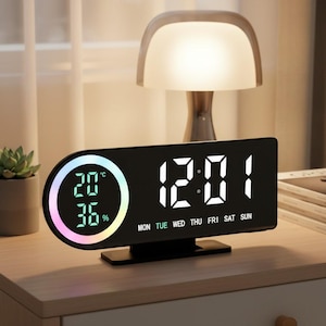 Reloj despertador LED con pantalla RGB y doble pantalla de temperatura