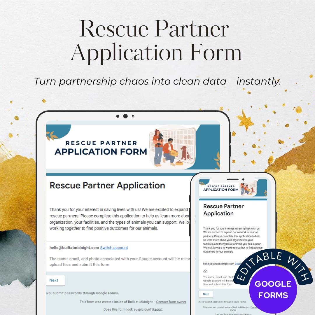 Rescue Partner Application Form | Google Forms - Etsy