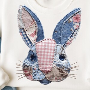 Faux Patchwork Kaninhuvud PNG – Cottage Core Gingham Spring Sublimation (Digital Nedladdning)