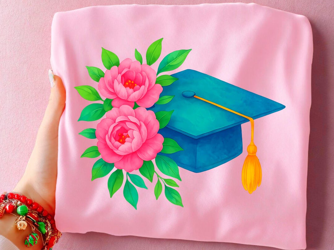 Graduation Cap Floral PNG, Pink Peony Grad Clipart, Class of 2026 ...