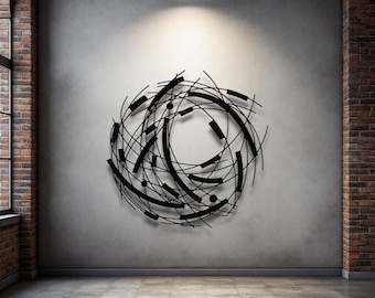 Circle Wall Art: Modern Abstract Metal Decor (Black Steel)