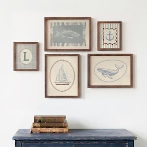 Nautical Gallery Wall Set of 5 Prints, Coastal Nursery Prints, Vintage Decor