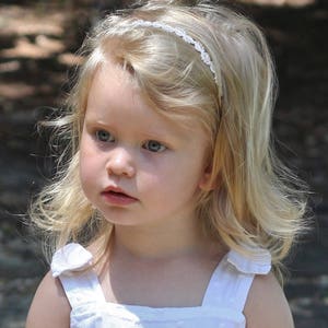 Flower Girl Headband Pearls and Lace Ivory or White Wedding Bridal, Christening, Child Headband Baby Girl image 1