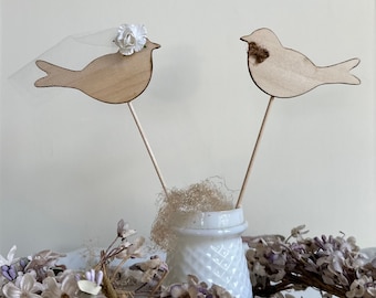 Toppers de gâteau Love Bird, Cupcake Toppers, Rose, nœud papillon et voile, mariages rustiques et shabby chic