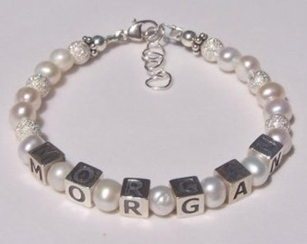 Baby Girl Name Bracelet Flower Girl Gift, Sparkle Beads For Babies and Girls