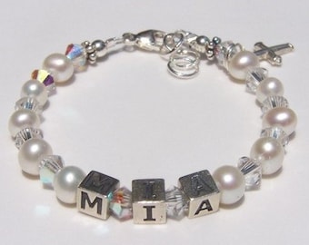 Christening Name Bracelet Flower Girl Gift Charm Bracelet