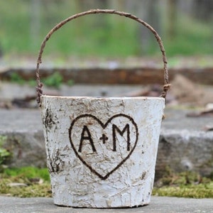 Birch Flower Girl Basket Personalized Twig Handle Rustic Wedding - PLEASE READ MEASUREMENTS