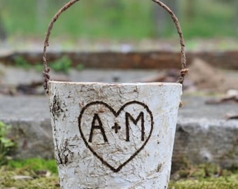 Birch Flower Girl Basket Personalized Twig Handle Rustic Wedding - PLEASE READ MEASUREMENTS