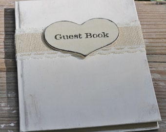 Wedding Guest Book, Burlap and Lace, Shabby Chic, Rustic Weddings, 5" x 7"