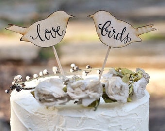 Wedding Cake Topper Love Bird Personalized We Do, Love Birds, or Mr and Mrs, Rustic Shabby Chic