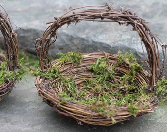 Flower Girl Basket Nest Set of 2 Darling Nests With Twigs Of Grapevine,  Rustic Vintage, Shabby Chic Wedding