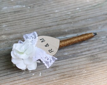 Wedding Guestbook Pen Personalized, Custom Lace Color, White or Cream Roses