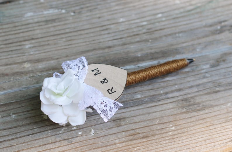 Wedding Guestbook Pen Personalized, Custom Lace Color, White or Cream Roses image 1