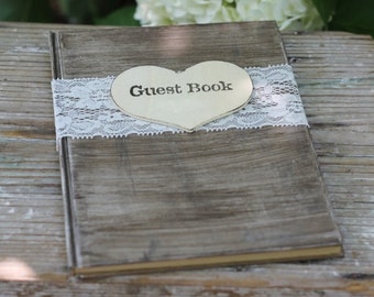 Wedding Guest Book Large, Advice For The Bride Book Bridal Shower Guest Book, Lace, Personalized Heart, Rustic Shabby Weddings 5 3/4 X 8"