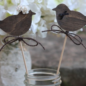 Love Birds Cake Toppers Wedding Cupcake Toppers, Bride Groom Cake Toppers, Roses, Rustic Wedding image 3