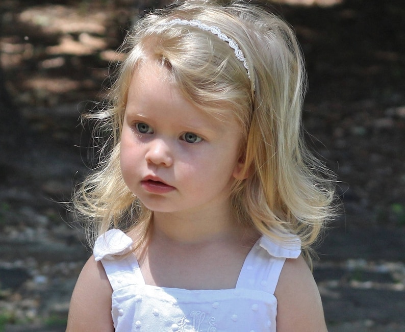 Flower Girl Headband Pearls and Lace Ivory or White Wedding Bridal, Christening, Child Headband Baby Girl image 1