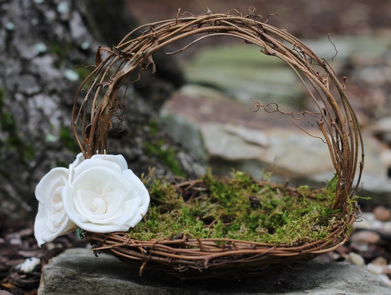 Rustic Flower Girl Basket Nest, Paper Roses Rustic Wedding, Shabby Chic Wedding image 4