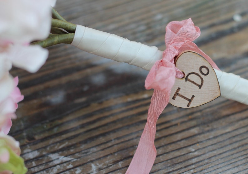 Bride Bouquet Charm Heart Personalized I Do We Do or Initials Custom Color Ribbon