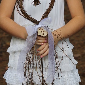 Flower Girl Basket Alternative Heart Wand With Personalized Heart And Sheer Organza Ribbon, Rustic, Cottage Weddings image 5