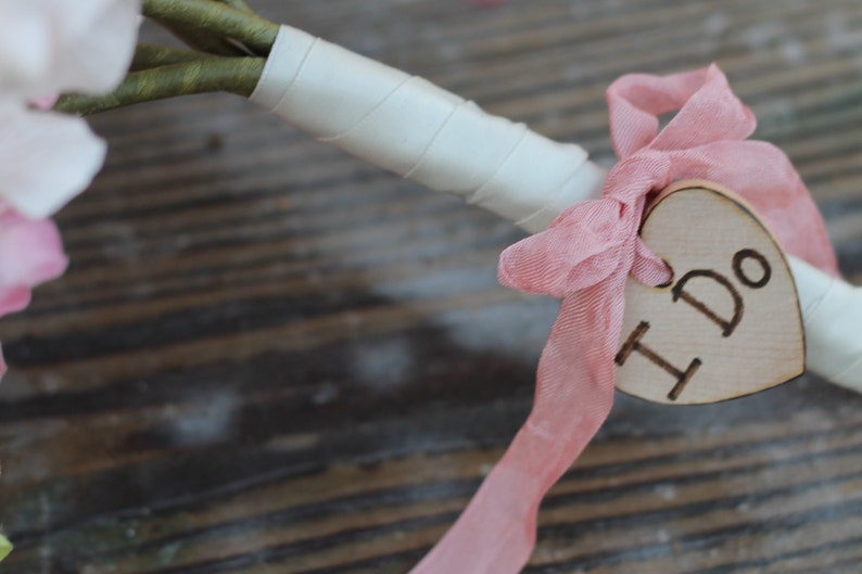 Bride Bouquet Charm Heart Personalized I Do We Do or Initials Custom Color Ribbon