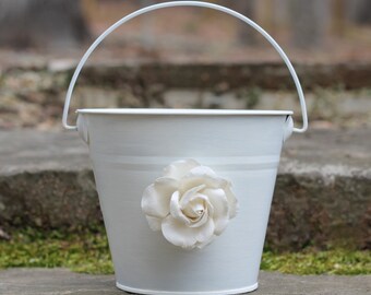 Flower Girl Basket Shabby Chic Pail Paper Rose Custom Color Pail, Rustic, Shabby Chic Weddings