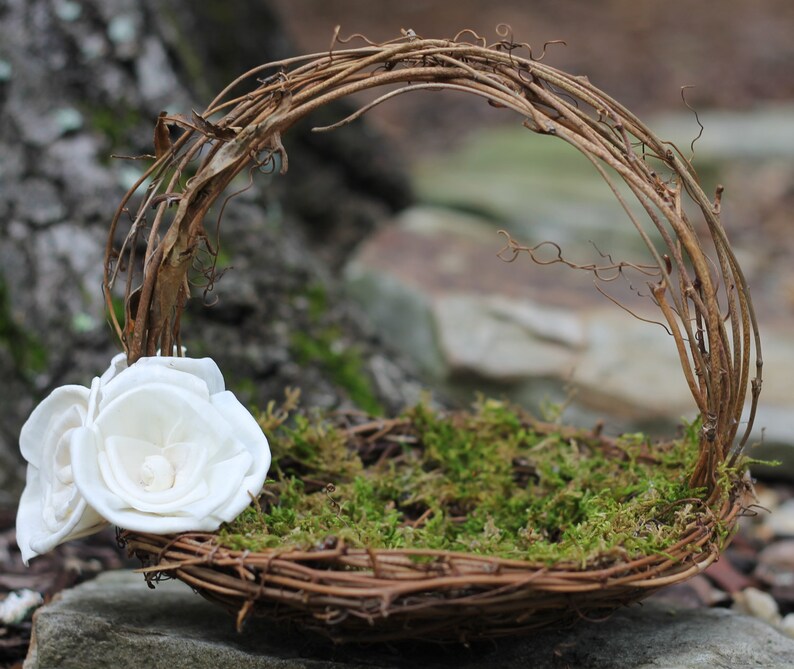 Rustic Flower Girl Basket Nest, Paper Roses Rustic Wedding, Shabby Chic Wedding image 3