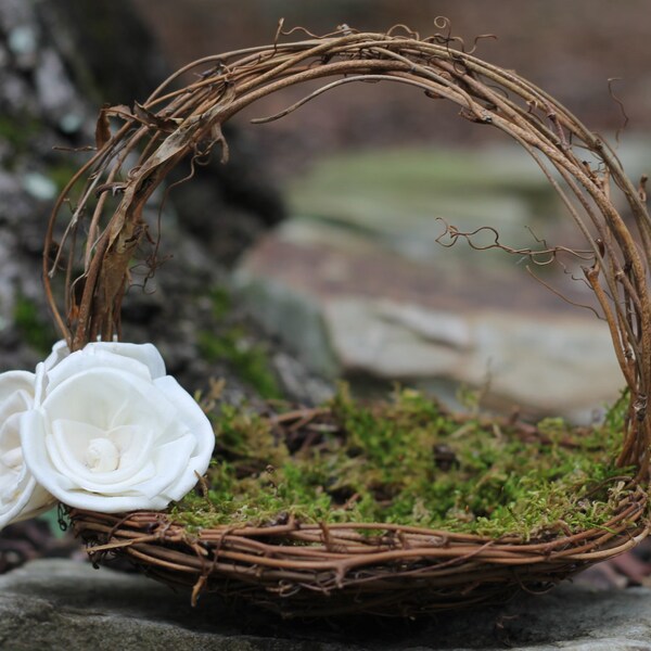 Rustic Flower Girl Basket Nest, Paper Roses Rustic Wedding, Shabby Chic Wedding