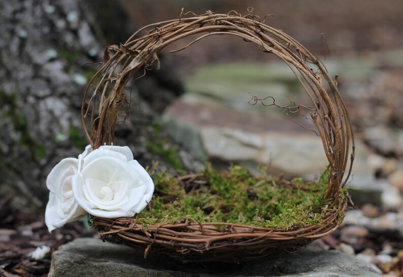 Rustic Flower Girl Basket Nest, Paper Roses Rustic Wedding, Shabby Chic Wedding image 1