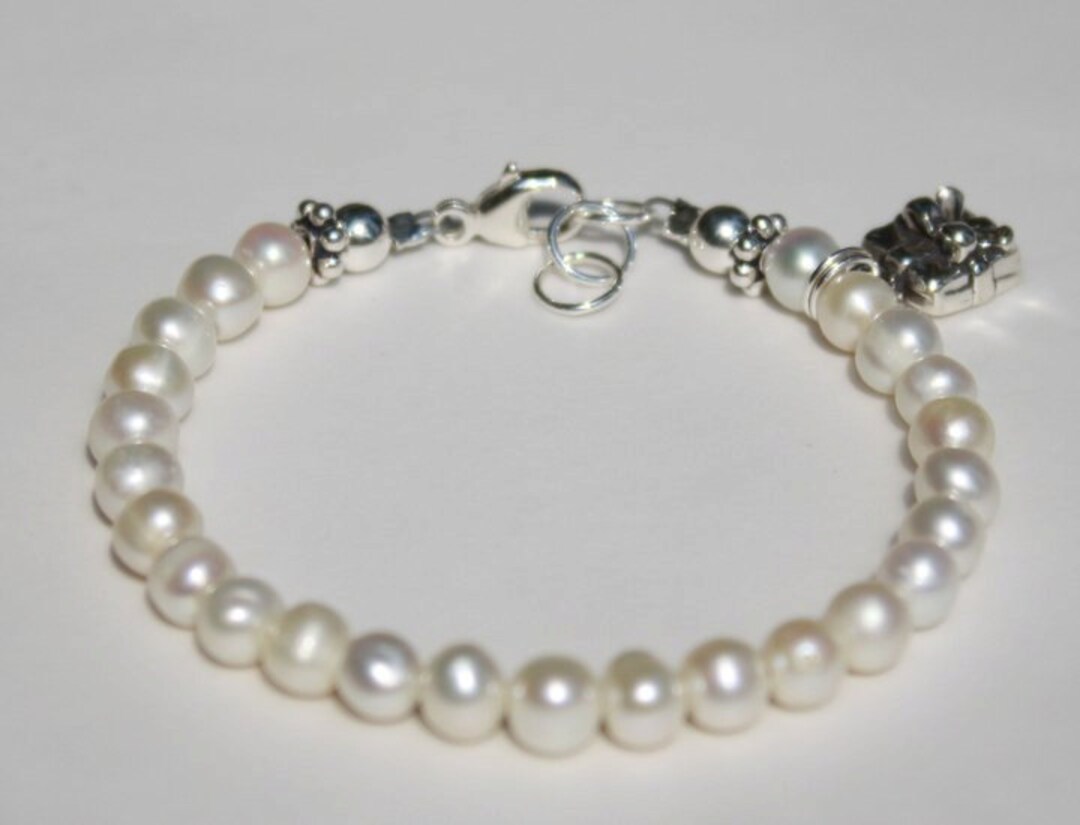 Baby Girl Charm Bracelet Fresh Water Pearl Charm Flower Girl Gift