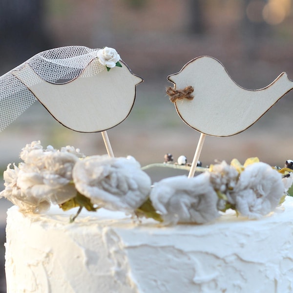 Love Bird Cake Toppers, Cupcake Toppers, Rose, Bow Tie, and Veil, Rustic Shabby Chic Weddings