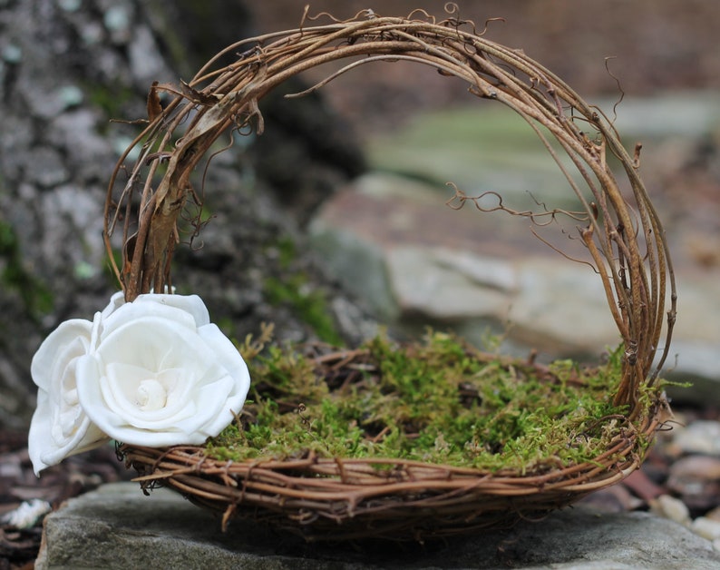 Rustic Flower Girl Basket Nest, Paper Roses Rustic Wedding, Shabby Chic Wedding image 2