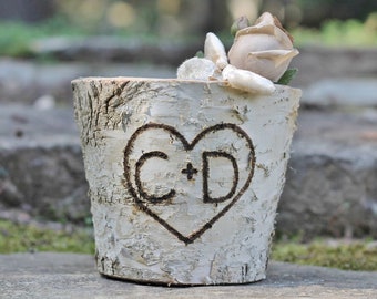 Birch Personalized Vase Flower Pot Rustic Wedding Anniversary Gift Giving