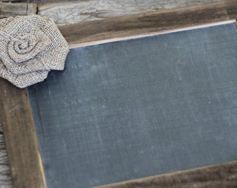 Rustic Chalkboard Sign Slate Chalkboard Barnwood Burlap Rose, Shabby Chic Chalkboard - Chalkboard Photo Prop 4" X 6"