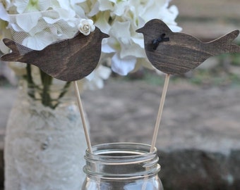 Love Birds Cake Toppers, Cupcake Toppers, Bride Groom Cake Toppers, Bridal Veil, Rustic Wedding