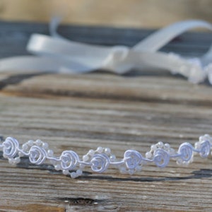 Flower Girl Headband Pearls and Lace Ivory or White Wedding Bridal, Christening, Child Headband Baby Girl image 3