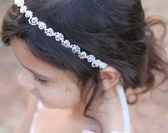 Flower Girl Headband Pearls and Lace White or Ivory Wedding Bridal, Christening, Child Headband Baby Girl