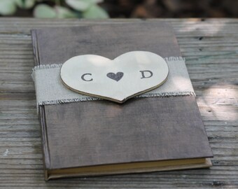 Wedding Guest Book, Advice For The Bride Book, Bridal Shower Guest Book, Linen and Personalized Heart, Shabby Chic, Rustic Weddings, 5" x 7"