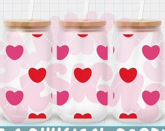 Kawaii Heart Cup Wrap PNG | 16oz Libbey Glass Can (Digital Download
