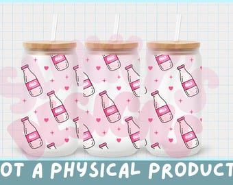 Kawaii Milk Bottle PNG Cup Wrap | 16oz Libbey Glass Can Design (Digital Download)
