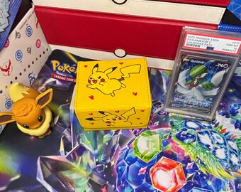 Hand Painted Yellow Deck Box | Handmade Trading Card Game Deck Holder | 100+ Sleeved Cards | TCG Card Storage