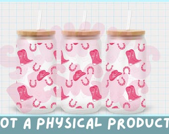 Pink Cowboy Hat and Boots Cup Wrap PNG | 16oz Libbey Glass Can (Digital Download)
