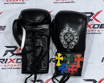 Personalized Chrome Heart Lace Up Gloves for Training & Sparring Muay Thai MMA Gears